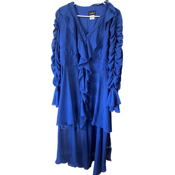 Ashro Womens Cobalt Blue Ruffled Long Sleeve Sheer Layered Dress - Picture 1 of 8